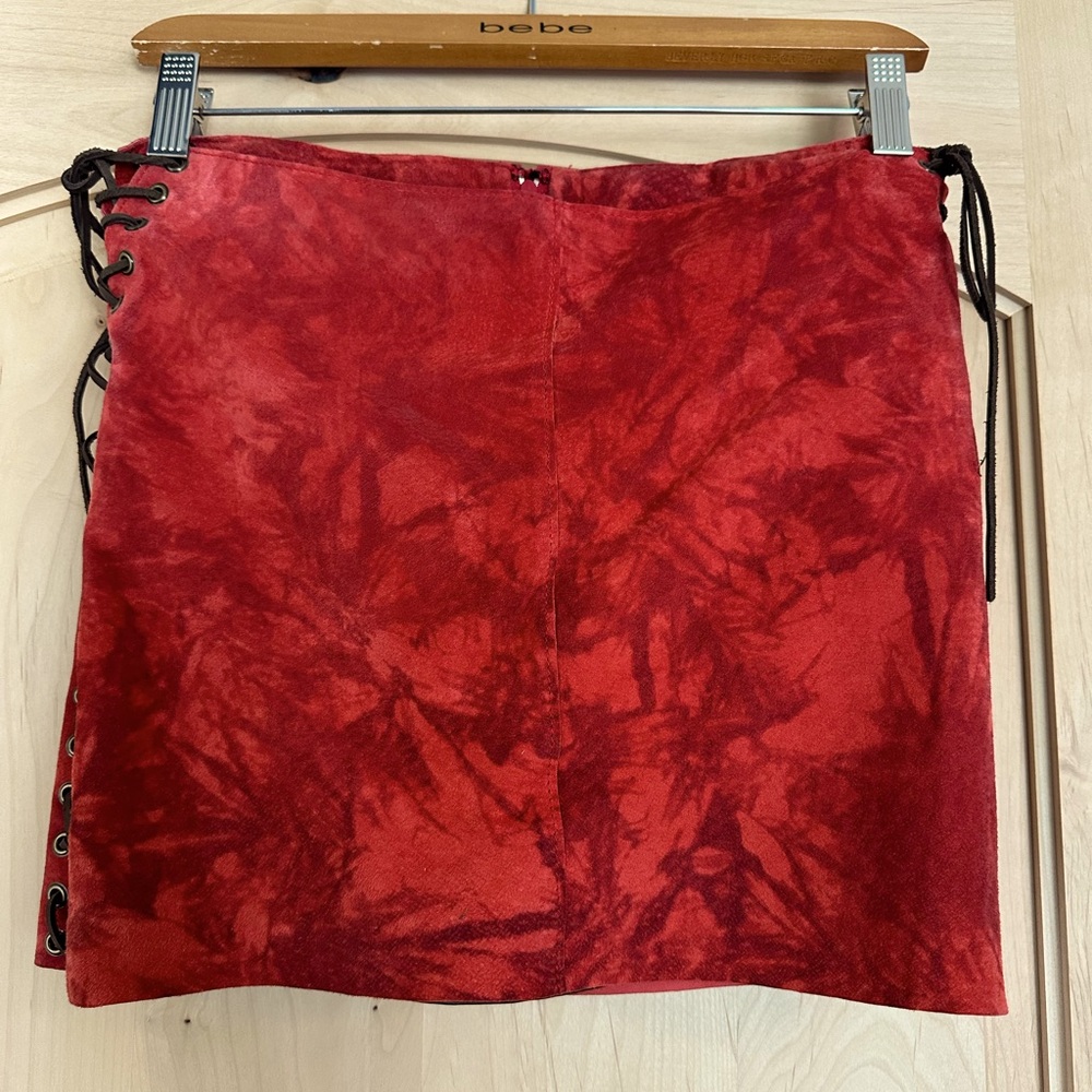Bebe Bold Red Suede Mini Skirt